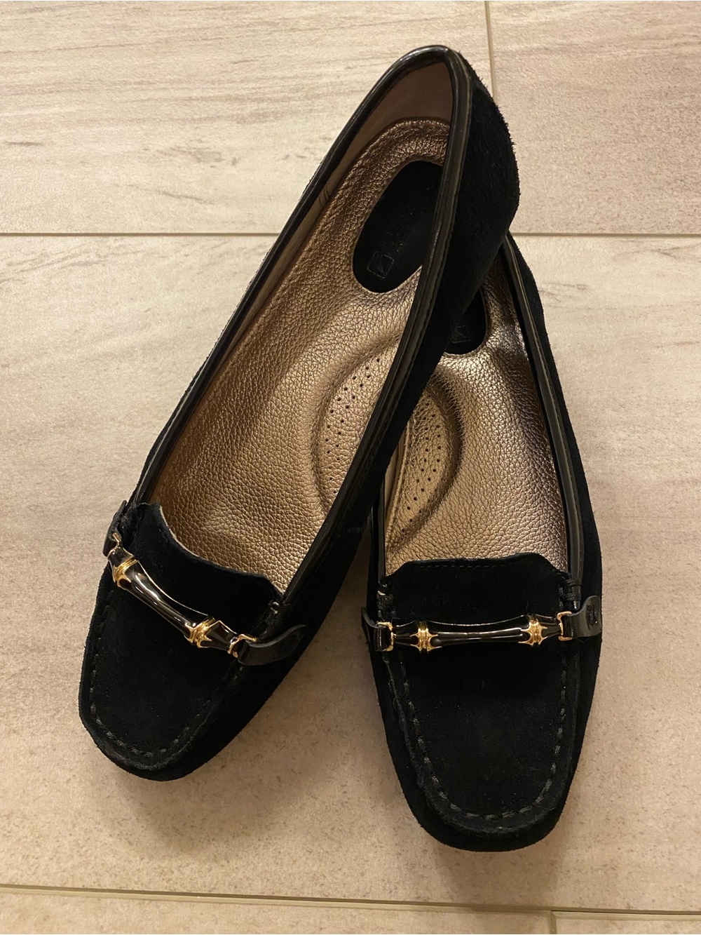 Sperry Nantucket Black Suede Loafers with Gold Hardware
